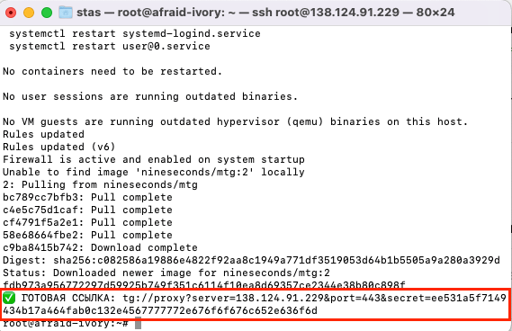 Скриншот: готовый MTProto прокси